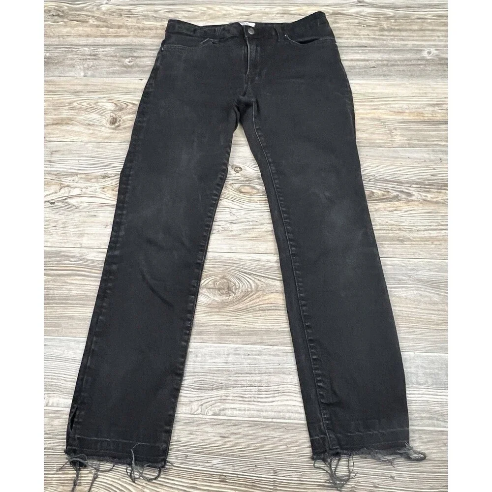 Free People We‎ The Free Jeans Women's Sz 28 Mid-Rise Skinny Black Raw Hem